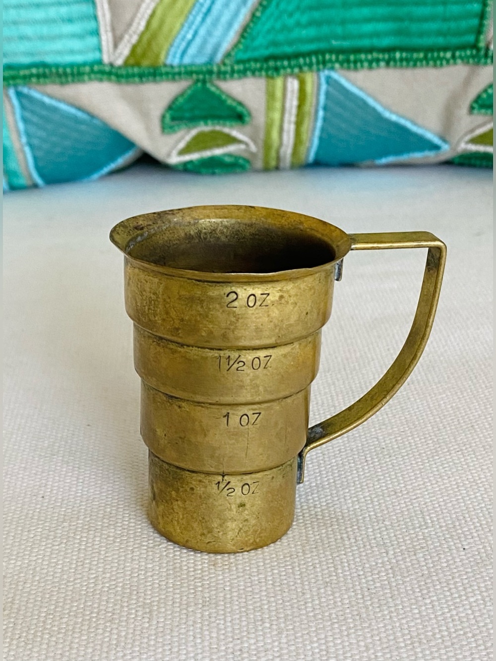 1930s Napier Stepped Jigger Brass Gold Tone Antique Art Deco 1/2 - 2 oz Markings